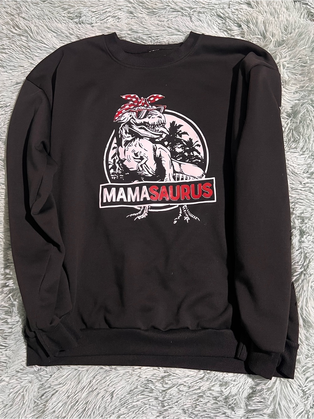 Source Unknown Black 'MAMASAURUS' Crewneck Sweater with Red & White Graphic